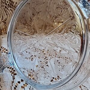 Vintage Fire King Oven Glass Philbe Sapphire Blue Trivet Handled Table Server
